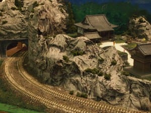 tunnel and japanese houses in railroad model
