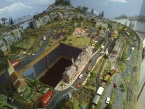 View from the above a Japan-themed model railroad