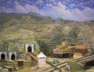 Backdrop of the model railroad layout.