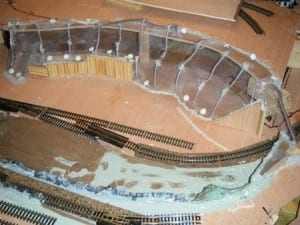 Unfinished section of the model railroad layout.