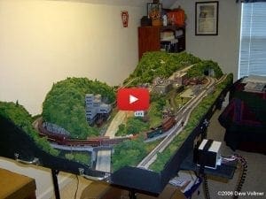 An N scale model train layout on a door