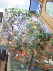 track model lay out of the Baobab Junction in the Kabanga Enclave set on a table in the corner of a caravan. 