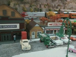 grocery, produce store, and cafe on the model railroad