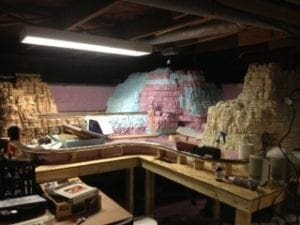 mountains of the model railroad with color