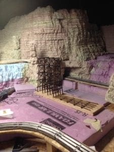 erected foundation of the model railroad's bridge