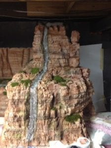 waterfall on the model train track layout