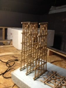 three wooden structures for the bridge of the model railroad