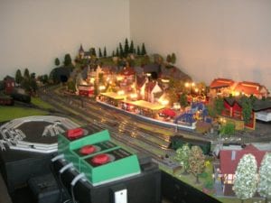 City lights on the model railroad layout.